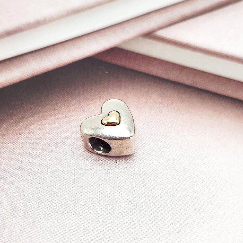 Pandora Happy Anniversary Heart 14k Gold 925 Sterling Silver Charm Authentic